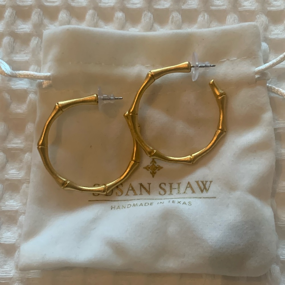 Susan Shaw Brushed Gold  Bamboo Hoop Earring